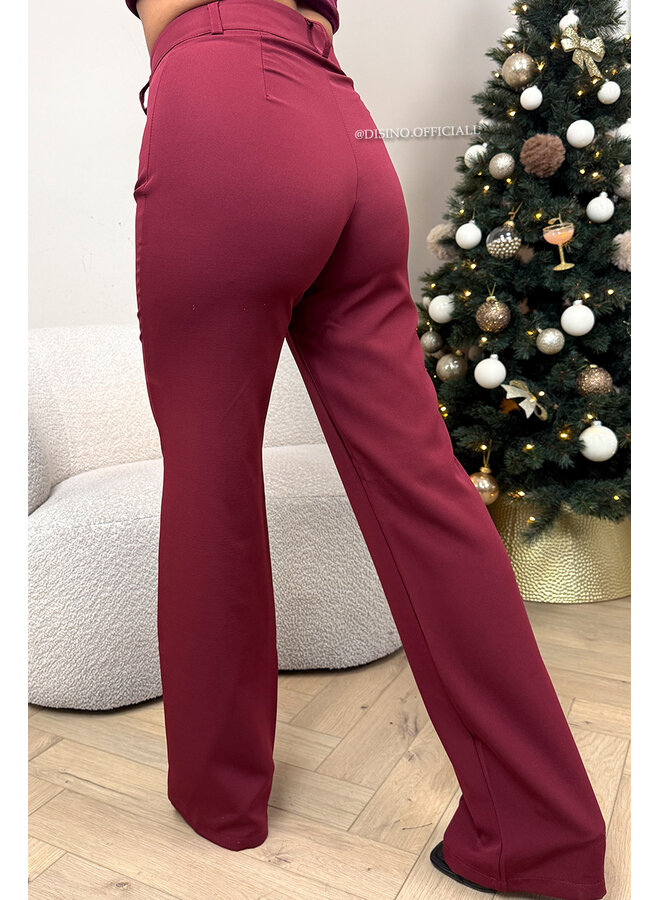 BURGUNDY - 'KIANA PANTS' - PERFECT FIT HIGH WAIST STRAIGHT PANTALON