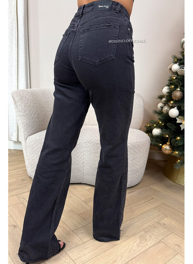 BLACK - 'VANCOUVER' - STRETCH EXTRA LONG WIDE LEG JEANS