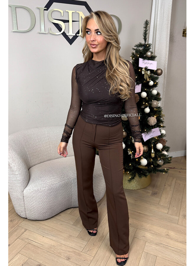 CHOCO - 'LURA TOP' - MESH SPARKLE LONG SLEEVE TOP