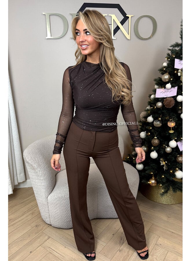 CHOCO - 'LURA TOP' - MESH SPARKLE LONG SLEEVE TOP