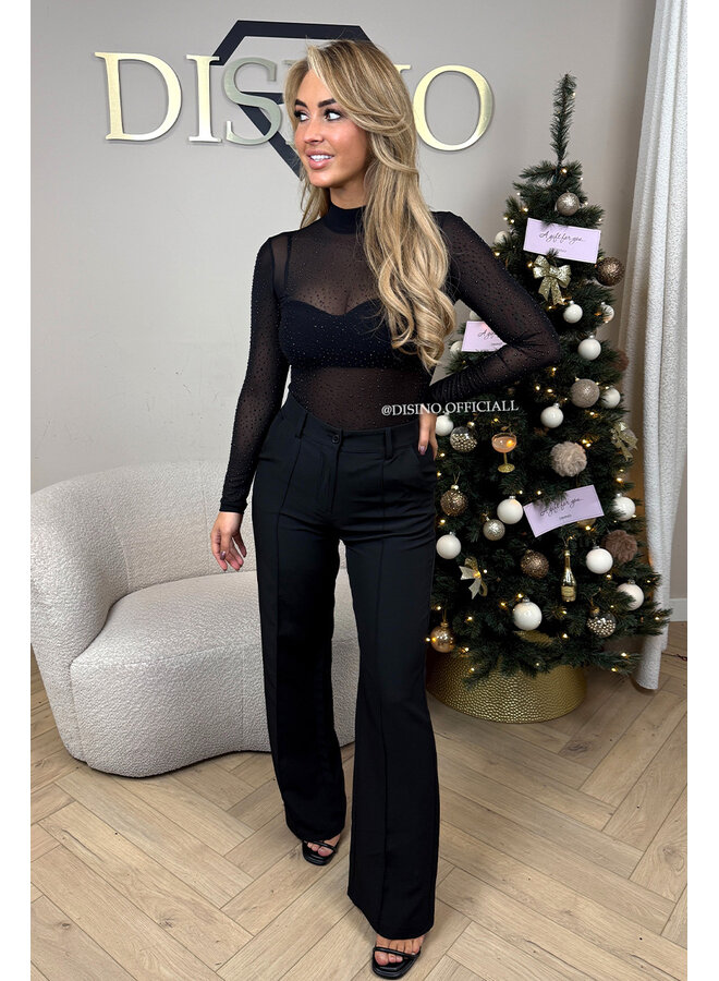 BLACK - 'DIAMONDS ON MY CHEST' - SPARKLE DIAMOND MESH BODYSUIT