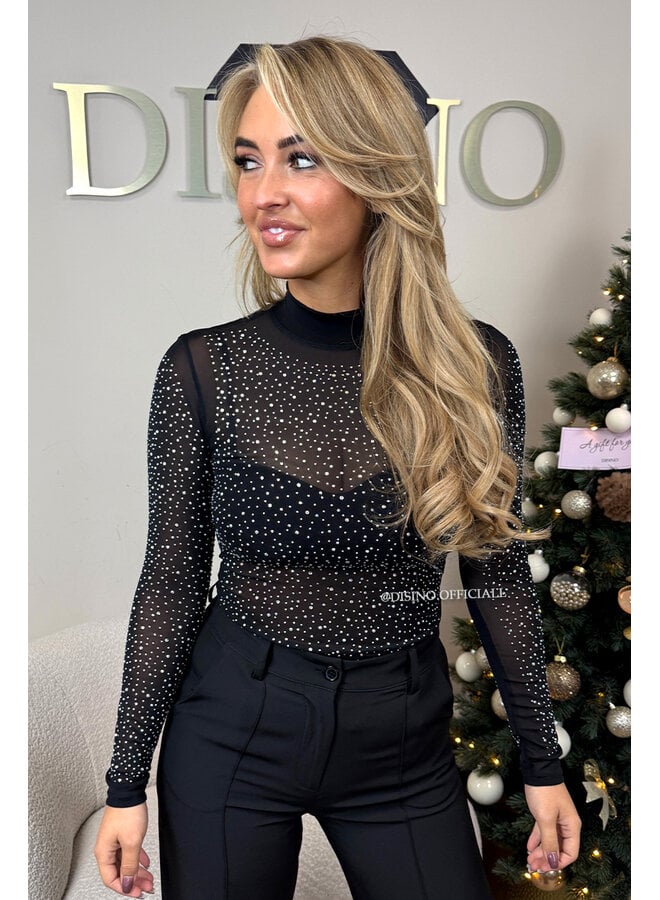 SILVER - 'DIAMONDS ON MY CHEST' - SPARKLE DIAMOND MESH BODYSUIT