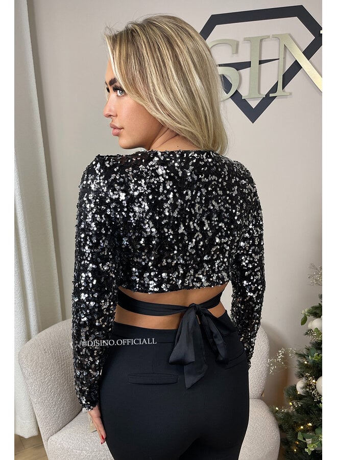 SILVER - 'AMELIA TOP' - ALL OVER SEQUIN LONG SLEEVE TOP