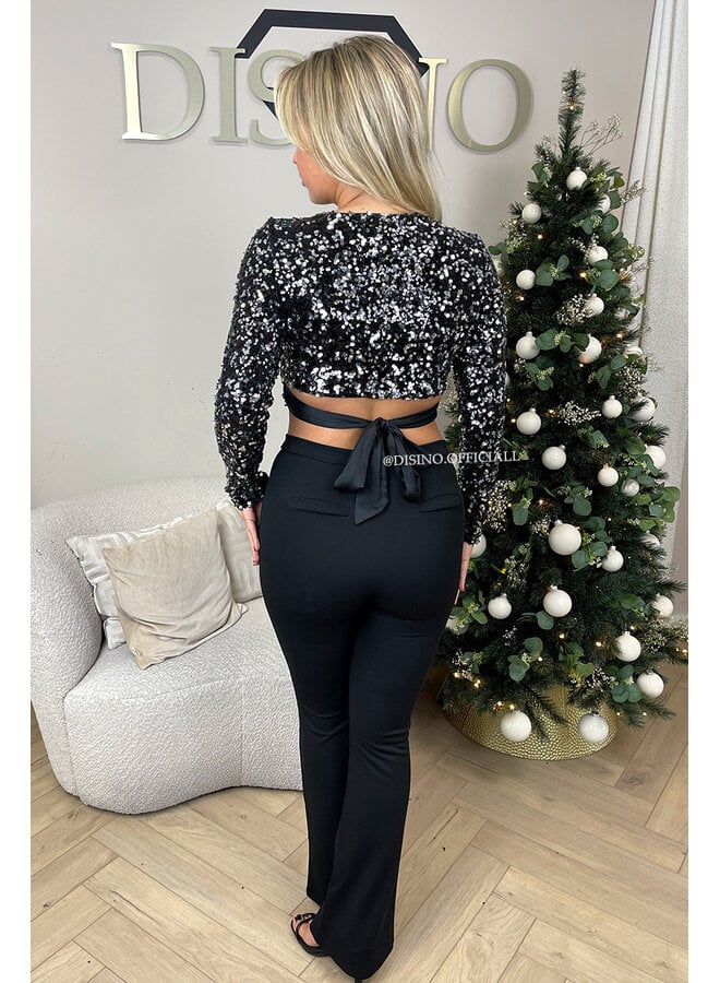 SILVER - 'AMELIA TOP' - ALL OVER SEQUIN LONG SLEEVE TOP