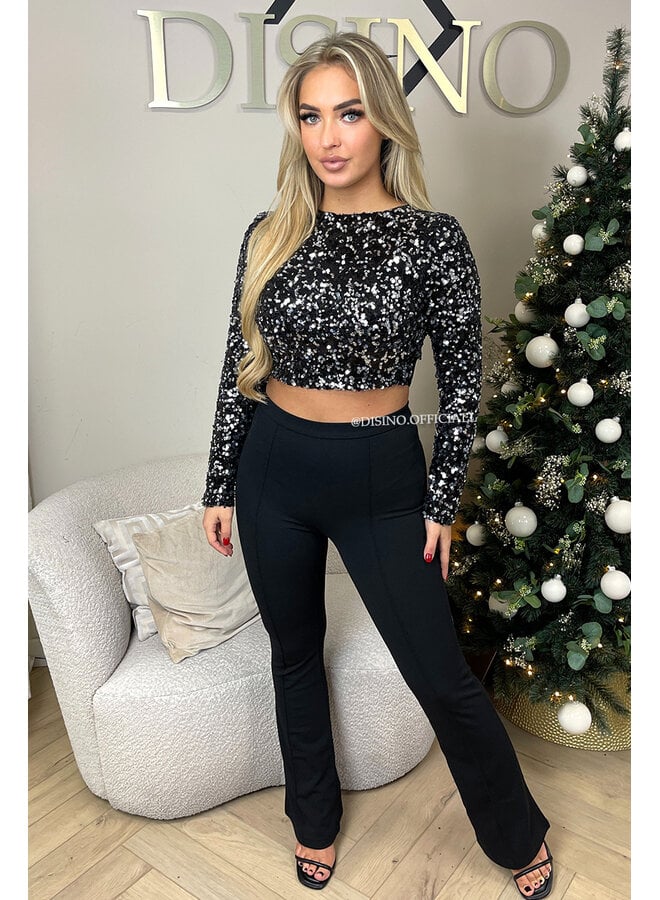 SILVER - 'AMELIA TOP' - ALL OVER SEQUIN LONG SLEEVE TOP