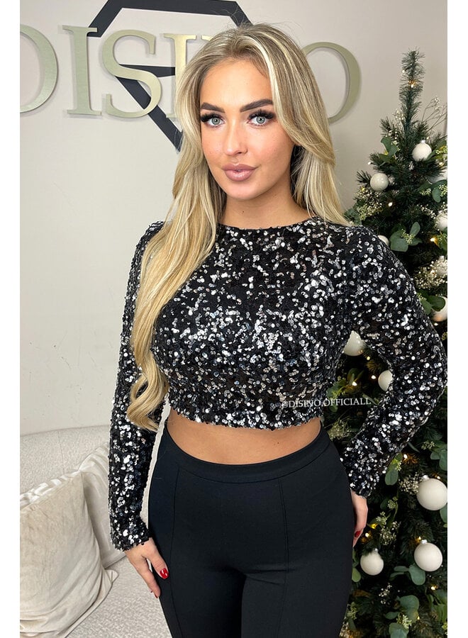 SILVER - 'AMELIA TOP' - ALL OVER SEQUIN LONG SLEEVE TOP
