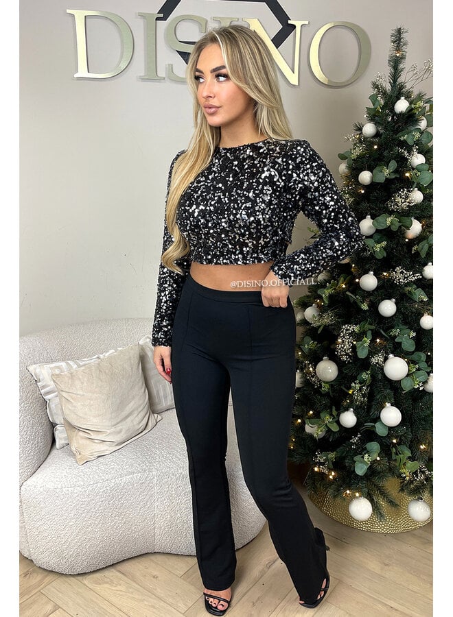 SILVER - 'AMELIA TOP' - ALL OVER SEQUIN LONG SLEEVE TOP