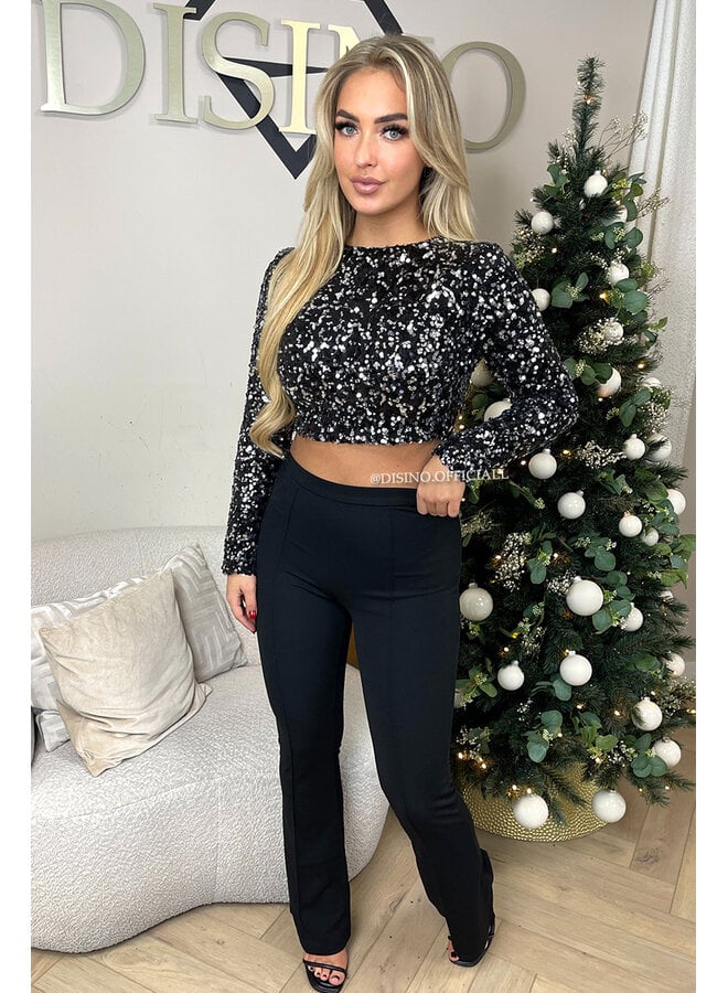 SILVER - 'AMELIA TOP' - ALL OVER SEQUIN LONG SLEEVE TOP