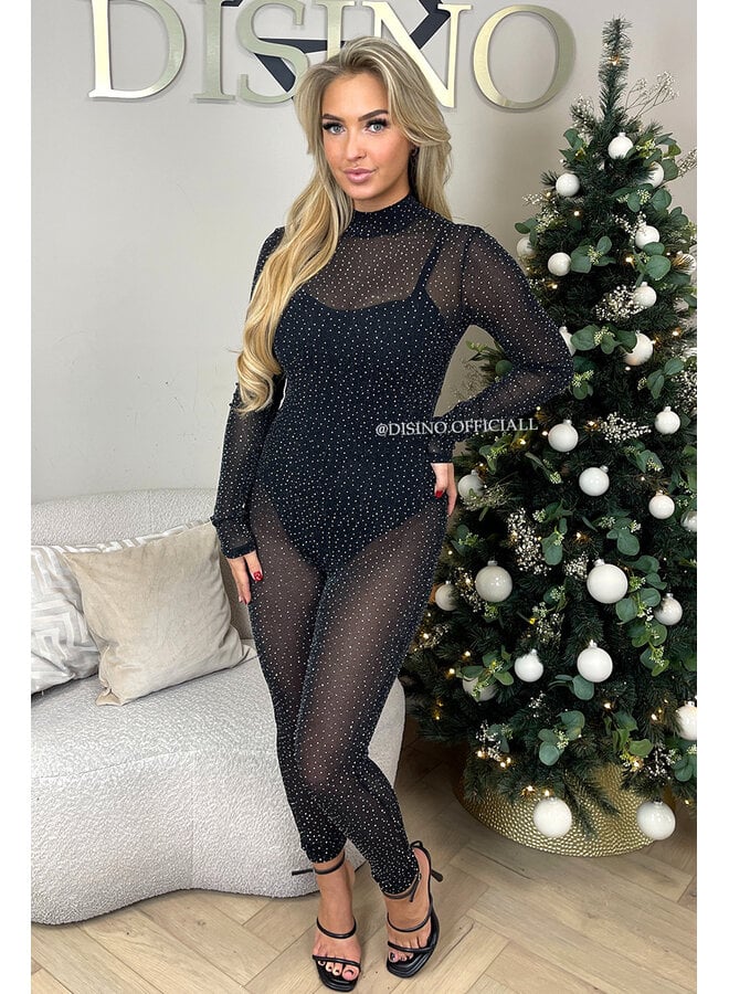 BLACK - 'BLAKE JUMPSUIT' - ALL OVER RHINESTONE & DIAMONDS JUMPSUIT