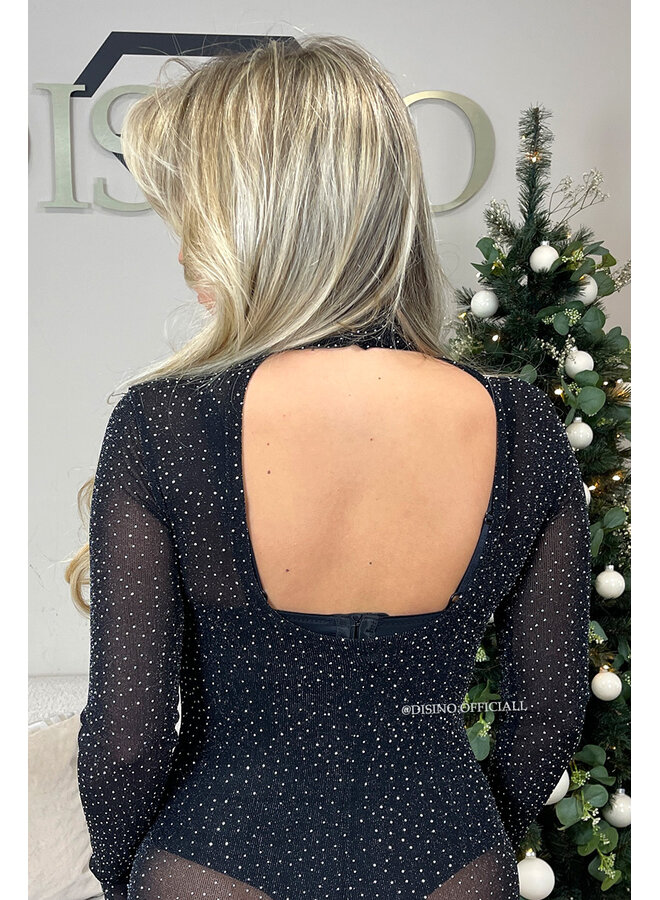 BLACK - 'BLAKE JUMPSUIT' - ALL OVER RHINESTONE & DIAMONDS JUMPSUIT