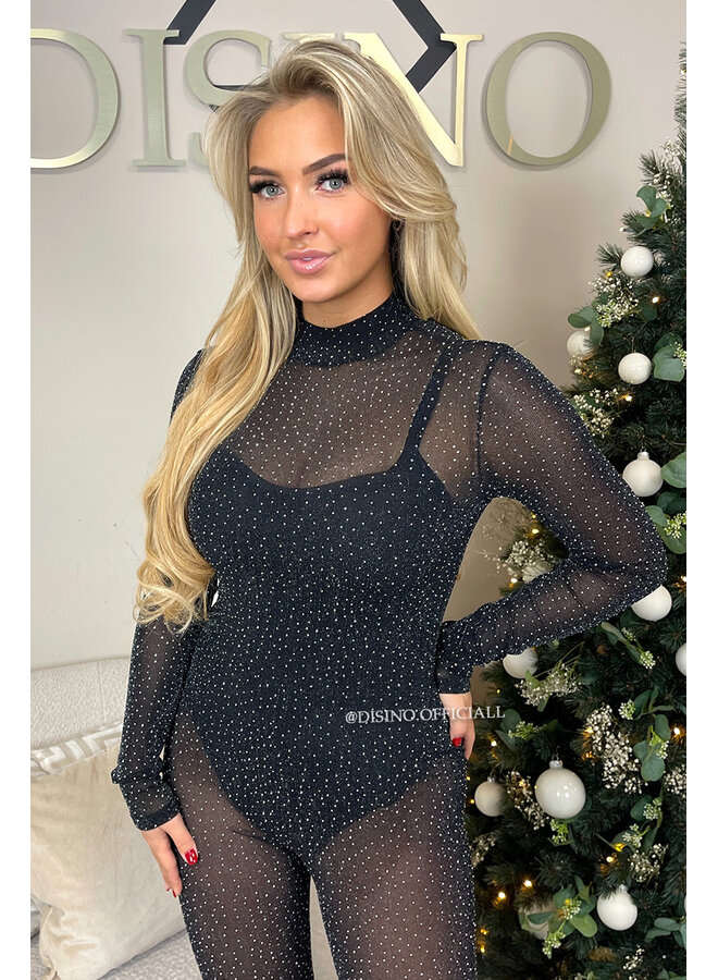 BLACK - 'BLAKE JUMPSUIT' - ALL OVER RHINESTONE & DIAMONDS JUMPSUIT