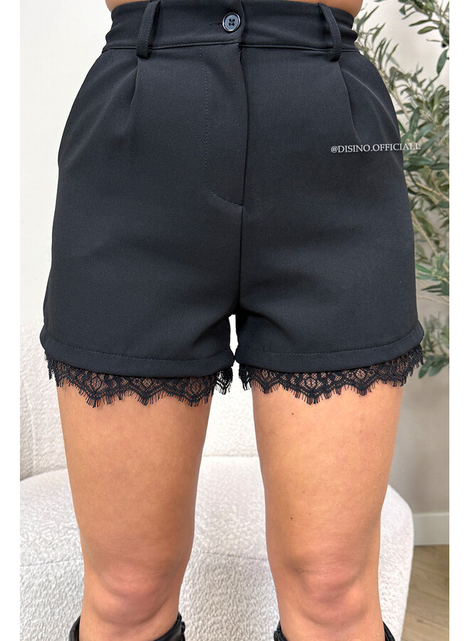 BLACK - 'ROZELLA SHORT' - LACE DETAIL CLASSY SHORT