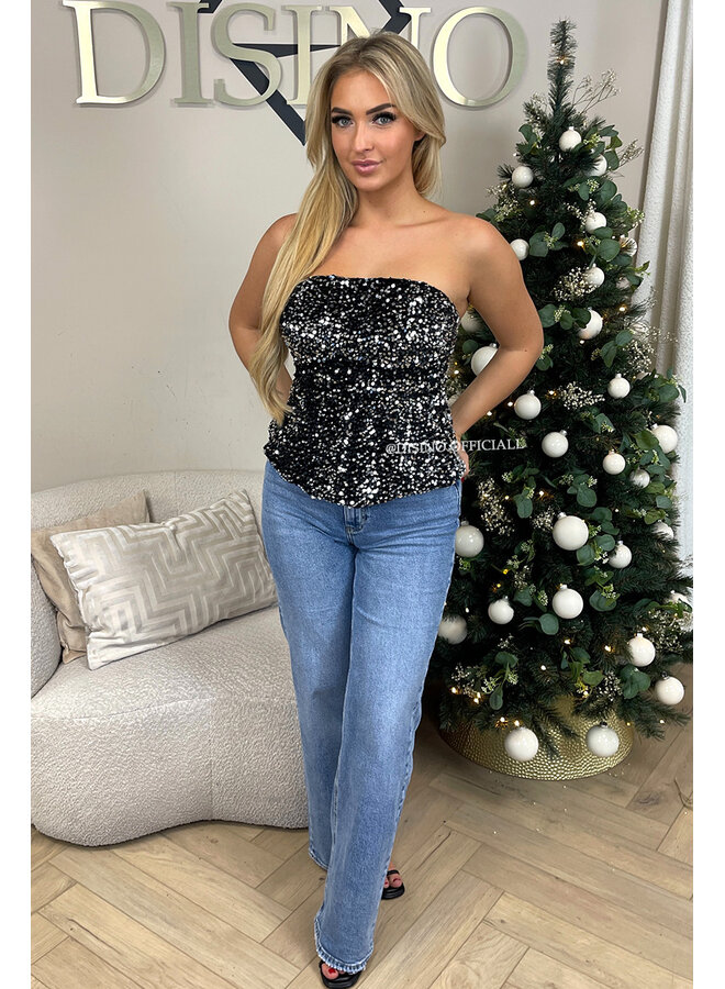 SILVER - 'MILA TOP' - SEQUIN & VELVET PEPLUM PARTY TOP