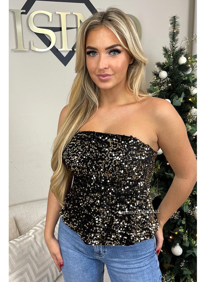 GOLD - 'MILA TOP' - SEQUIN & VELVET PEPLUM PARTY TOP