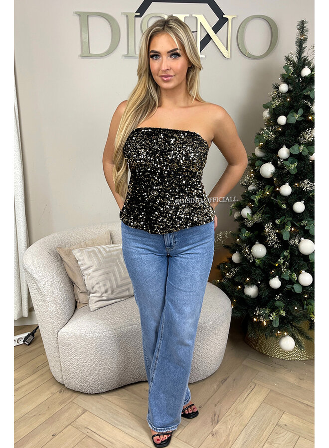 GOLD - 'MILA TOP' - SEQUIN & VELVET PEPLUM PARTY TOP