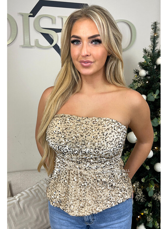 BEIGE - 'MILA TOP' - SEQUIN & VELVET PEPLUM PARTY TOP