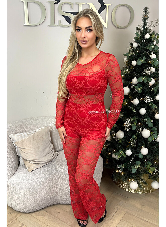 RED - 'CIARA JUMPSUIT' - ALL OVER LACE JUMPSUIT