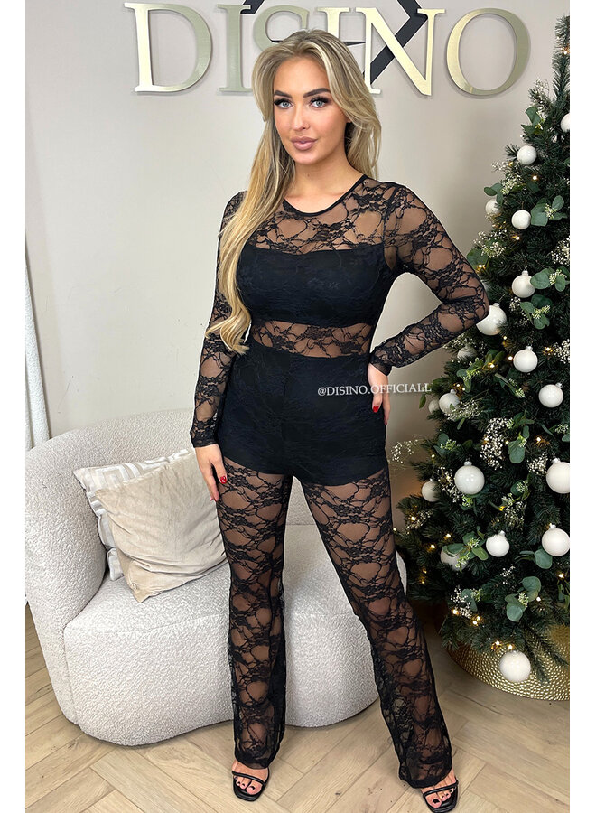 BLACK - 'CIARA JUMPSUIT' - ALL OVER LACE JUMPSUIT