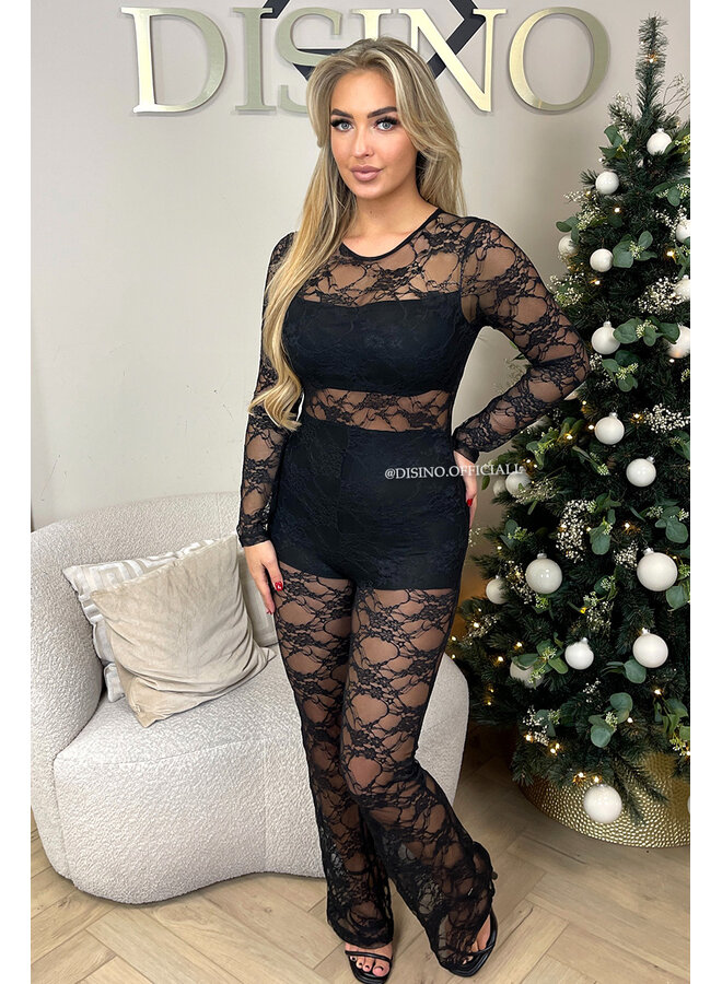 BLACK - 'CIARA JUMPSUIT' - ALL OVER LACE JUMPSUIT