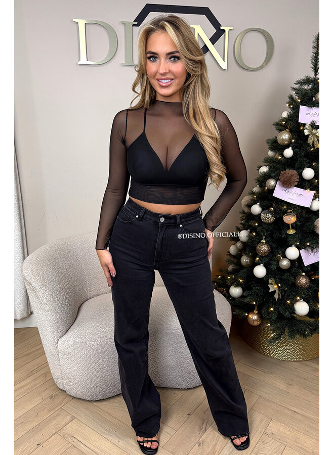 BLACK - 'MESH SELENA TOP' - LONGSLEEVE MESH TOP + TOP INSIDE
