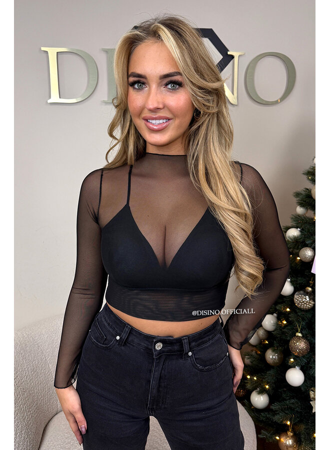 BLACK - 'MESH SELENA TOP' - LONGSLEEVE MESH TOP + TOP INSIDE