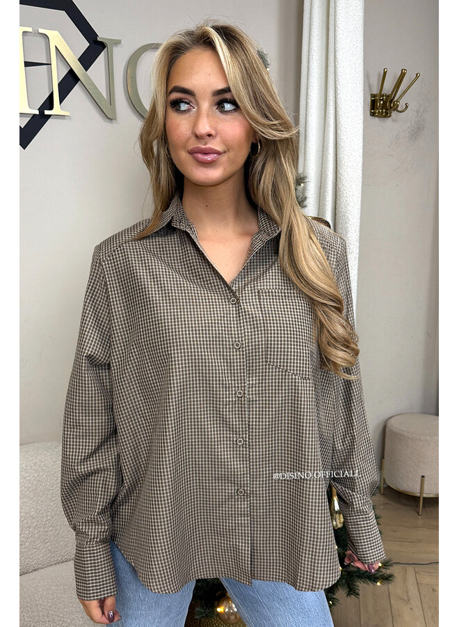 BEIGE - 'ROMEE BLOUSE' - CHECKED PUFF SHOULDER BLOUSE