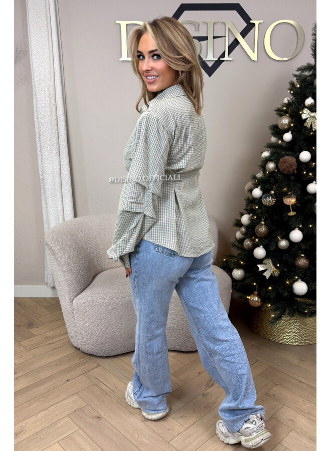 GREEN - 'MELDA BLOUSE' - ASYMMETRIC SNATCHED BLOUSE