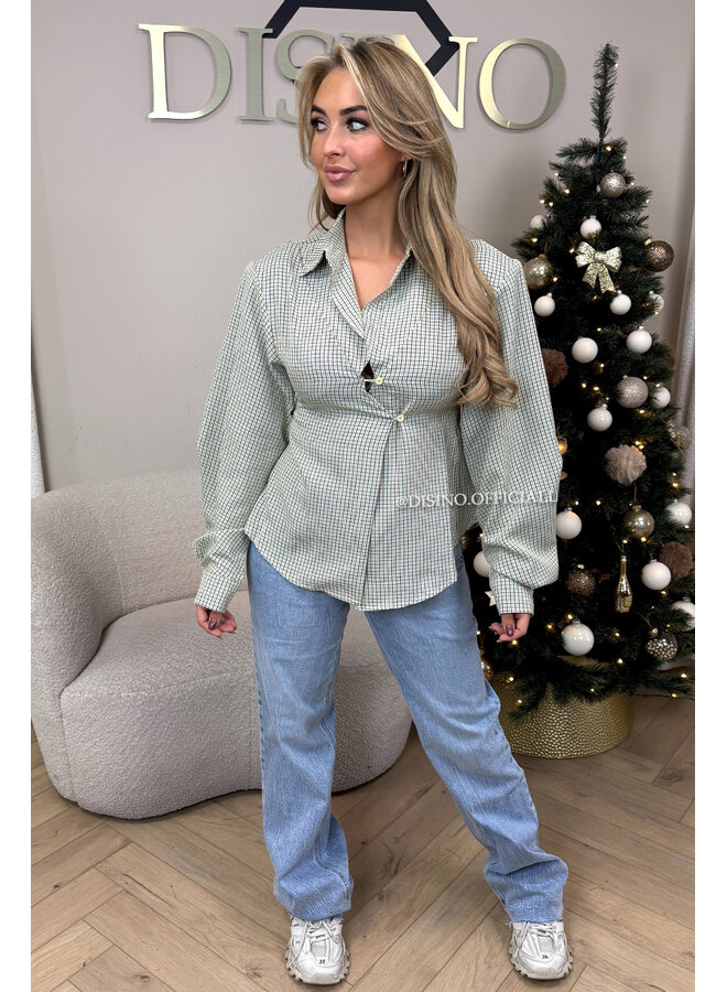 GREEN - 'MELDA BLOUSE' - ASYMMETRIC SNATCHED BLOUSE