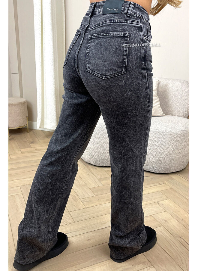 WASHED BLACK - 'VANCOUVER' - STRETCH EXTRA LONG WIDE LEG JEANS