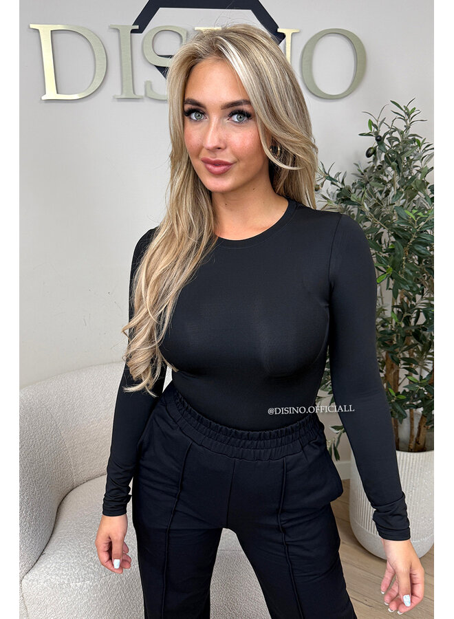 BLACK - 'KRISTEL' - ROUND NECK PERFECT FIT BODYSUIT