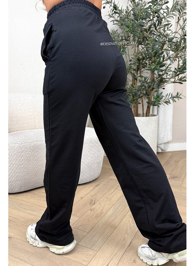 BLACK - 'EVI COMFY PANTS' - PREMIUM QUALITY WIDE LEG JOGGER PANTS