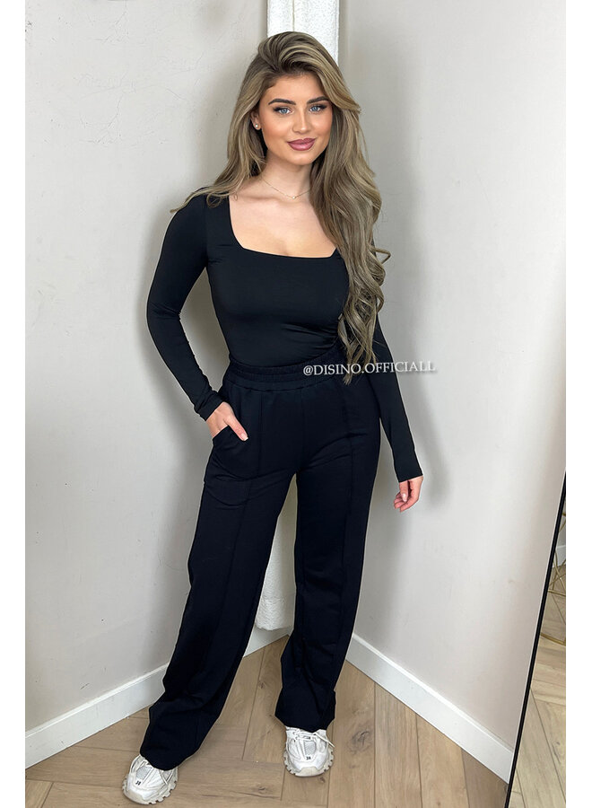 BLACK - 'EVI COMFY PANTS' - PREMIUM QUALITY WIDE LEG JOGGER PANTS