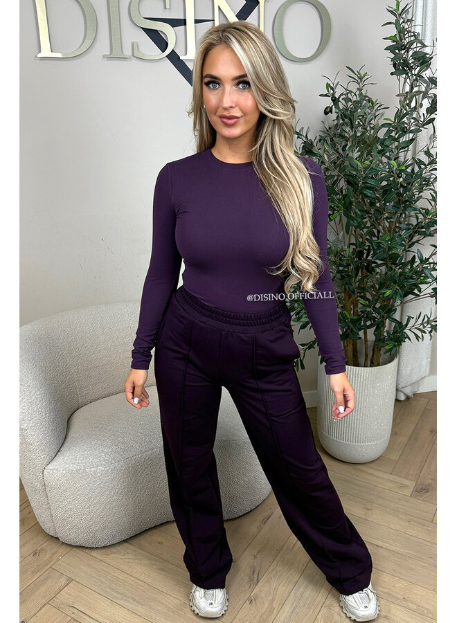 PURPLE - 'LINDSEY TOP' - STRETCH PERFECT FIT LONG SLEEVE TOP