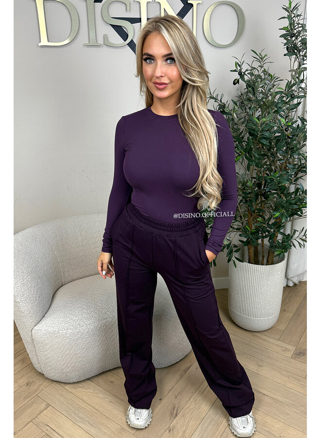 PURPLE - 'EVI COMFY PANTS' - PREMIUM QUALITY WIDE LEG JOGGER PANTS