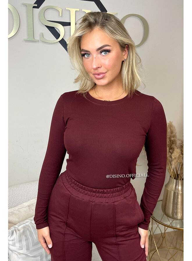 BORDEAUX - 'LINDSEY TOP' - STRETCH PERFECT FIT LONG SLEEVE TOP