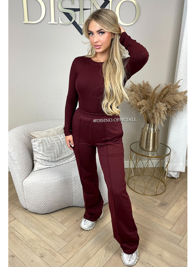 BORDEAUX - 'LINDSEY TOP' - STRETCH PERFECT FIT LONG SLEEVE TOP