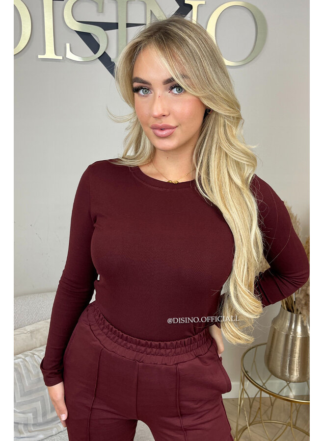 BORDEAUX - 'LINDSEY TOP' - STRETCH PERFECT FIT LONG SLEEVE TOP