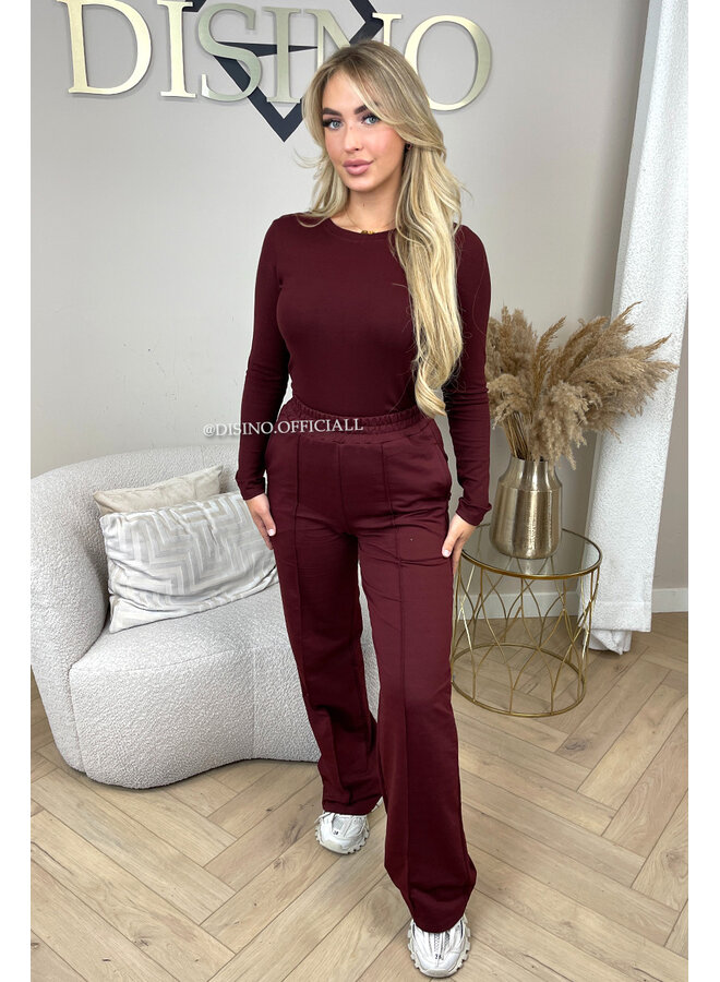 BORDEAUX - 'EVI COMFY PANTS' - PREMIUM QUALITY WIDE LEG JOGGER PANTS