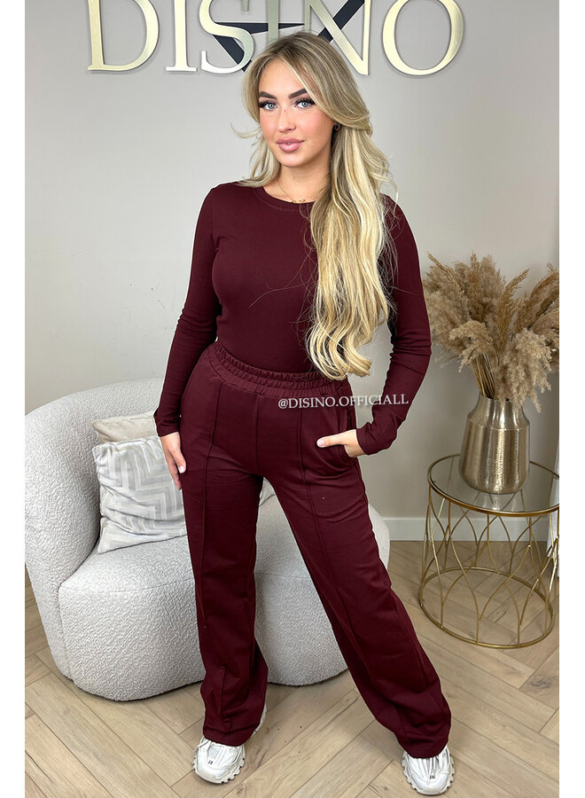 BORDEAUX - 'EVI COMFY PANTS' - PREMIUM QUALITY WIDE LEG JOGGER PANTS