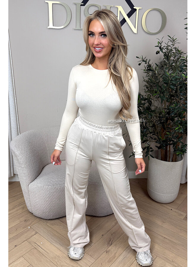 BEIGE - 'LINDSEY TOP' - STRETCH PERFECT FIT LONG SLEEVE TOP