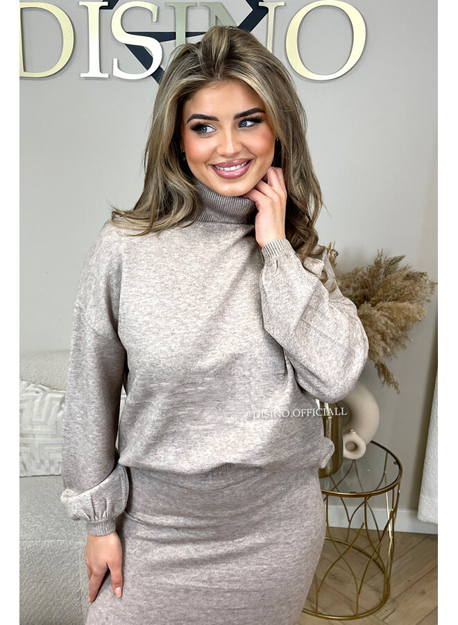 TAUPE - 'MELISSA SET' - PREMIUM QUALITY SOFT COL + MAXI SKIRT COMFY SET