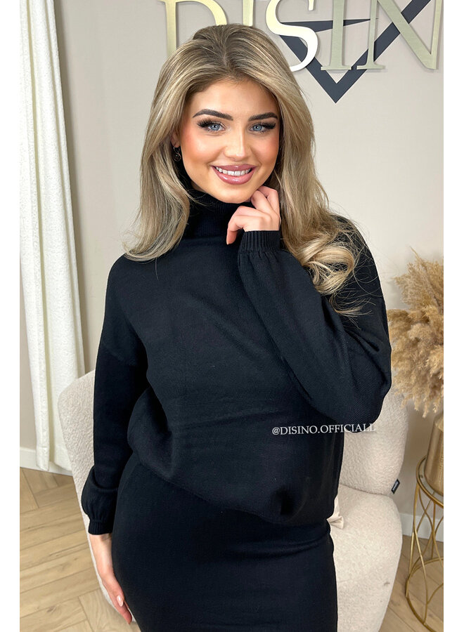 BLACK - 'MELISSA SET' - PREMIUM QUALITY SOFT COL + MAXI SKIRT COMFY SET