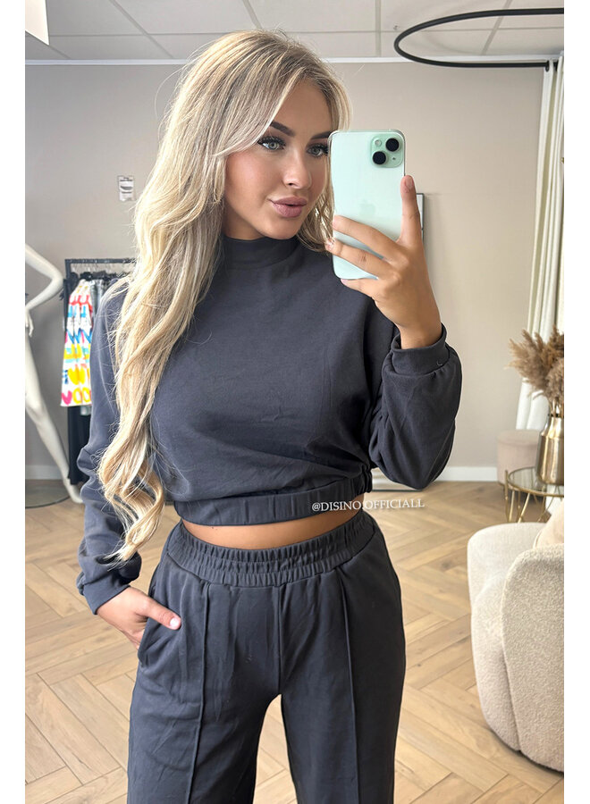DARK GREY - 'EVI SET' - PREMIUM QUALITY WIDE LEG + SWEATER TWO PIECE SET