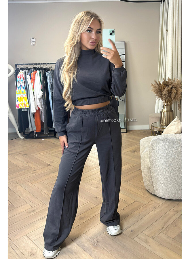 DARK GREY - 'EVI SET' - PREMIUM QUALITY WIDE LEG + SWEATER TWO PIECE SET