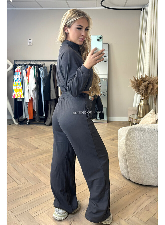 DARK GREY - 'EVI SET' - PREMIUM QUALITY WIDE LEG + SWEATER TWO PIECE SET