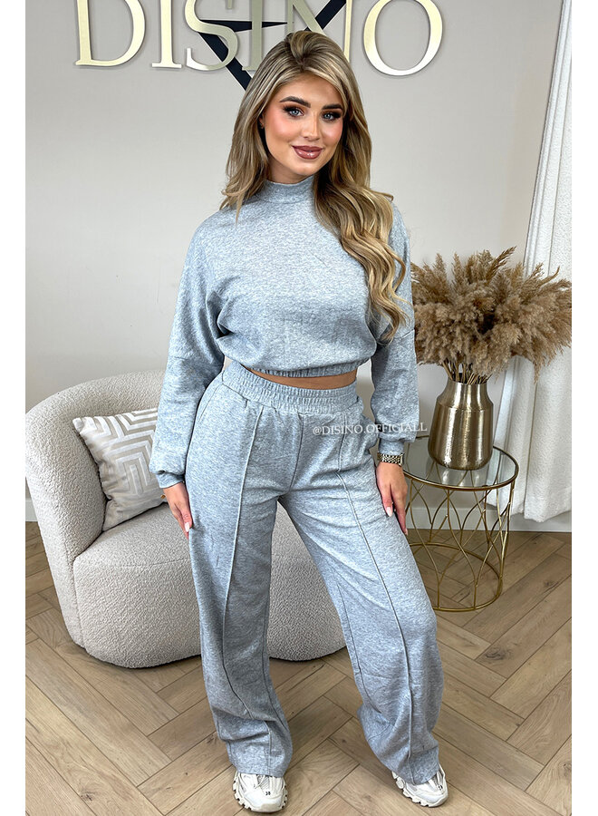 GREY - 'EVI SET' - PREMIUM QUALITY WIDE LEG + SWEATER TWO PIECE SET