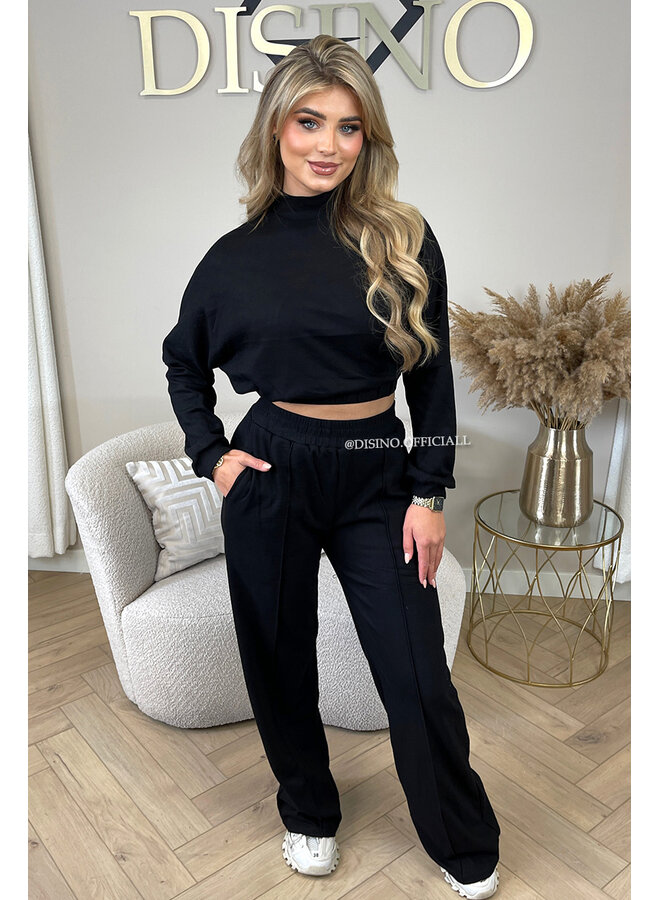 BLACK - 'EVI SET' - PREMIUM QUALITY WIDE LEG TWO PIECE SET