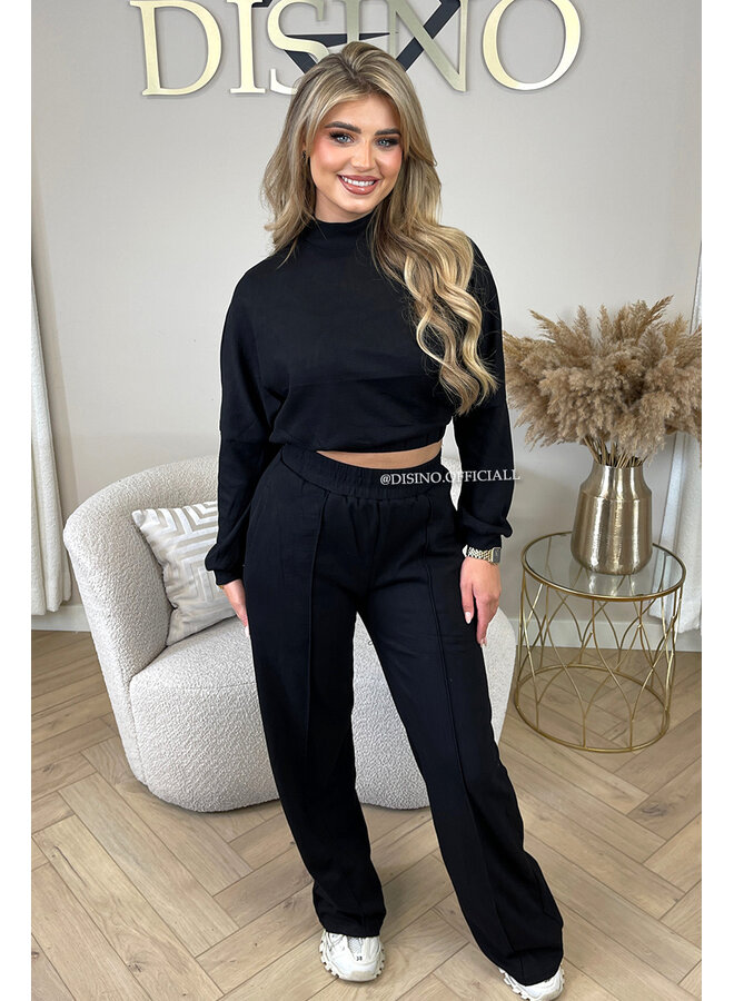 BLACK - 'EVI SET' - PREMIUM QUALITY WIDE LEG TWO PIECE SET
