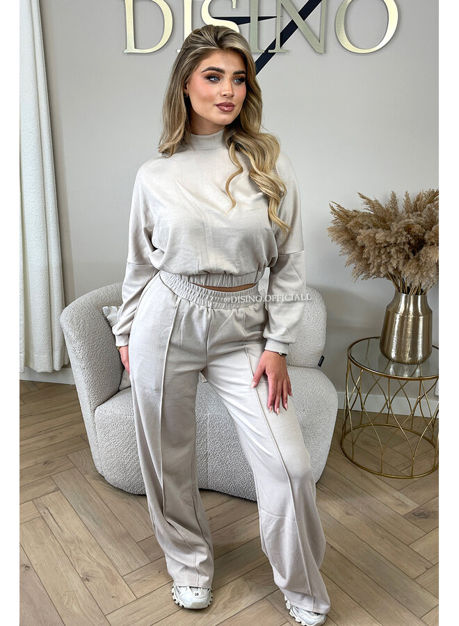 BEIGE - 'EVI SET' - PREMIUM QUALITY WIDE LEG + SWEATER TWO PIECE SET
