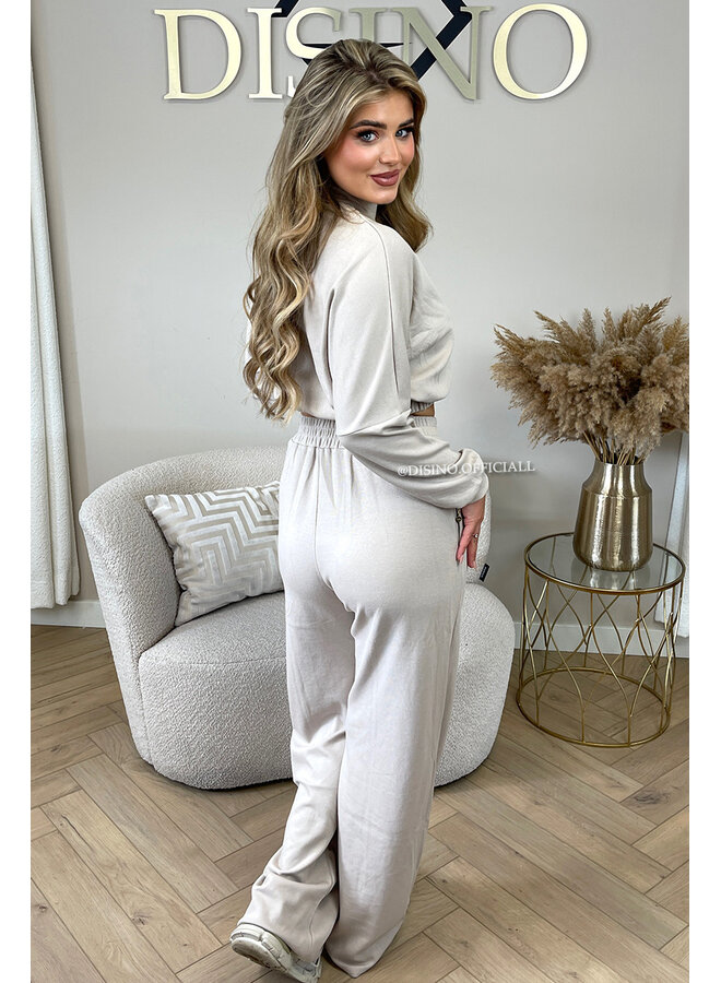 BEIGE - 'EVI SET' - PREMIUM QUALITY WIDE LEG + SWEATER TWO PIECE SET